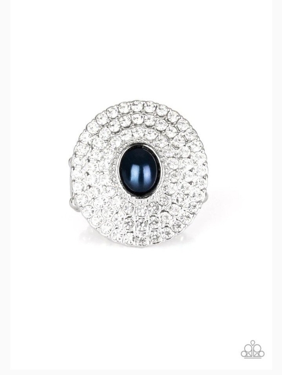 paparazzi Jewelry - Royal Ranking Blue Ring Bling Paparazzi Silver Midnight Cabochon Halo Ring